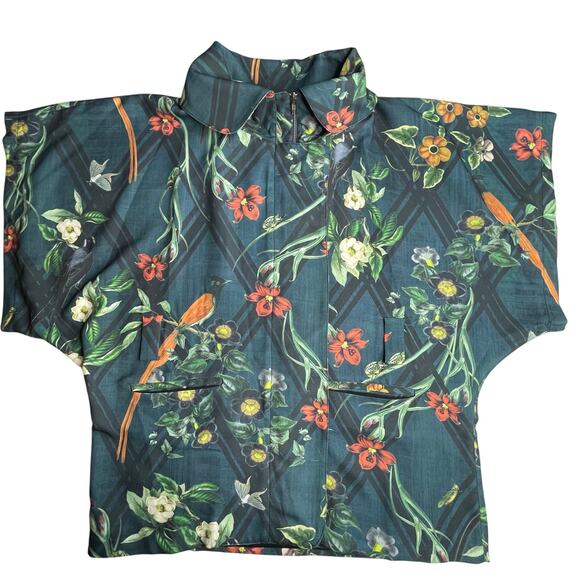 Anthropologie PatBo Kimono Sleeve Jacket size 12 Dark green botanical print - Picture 6 of 10